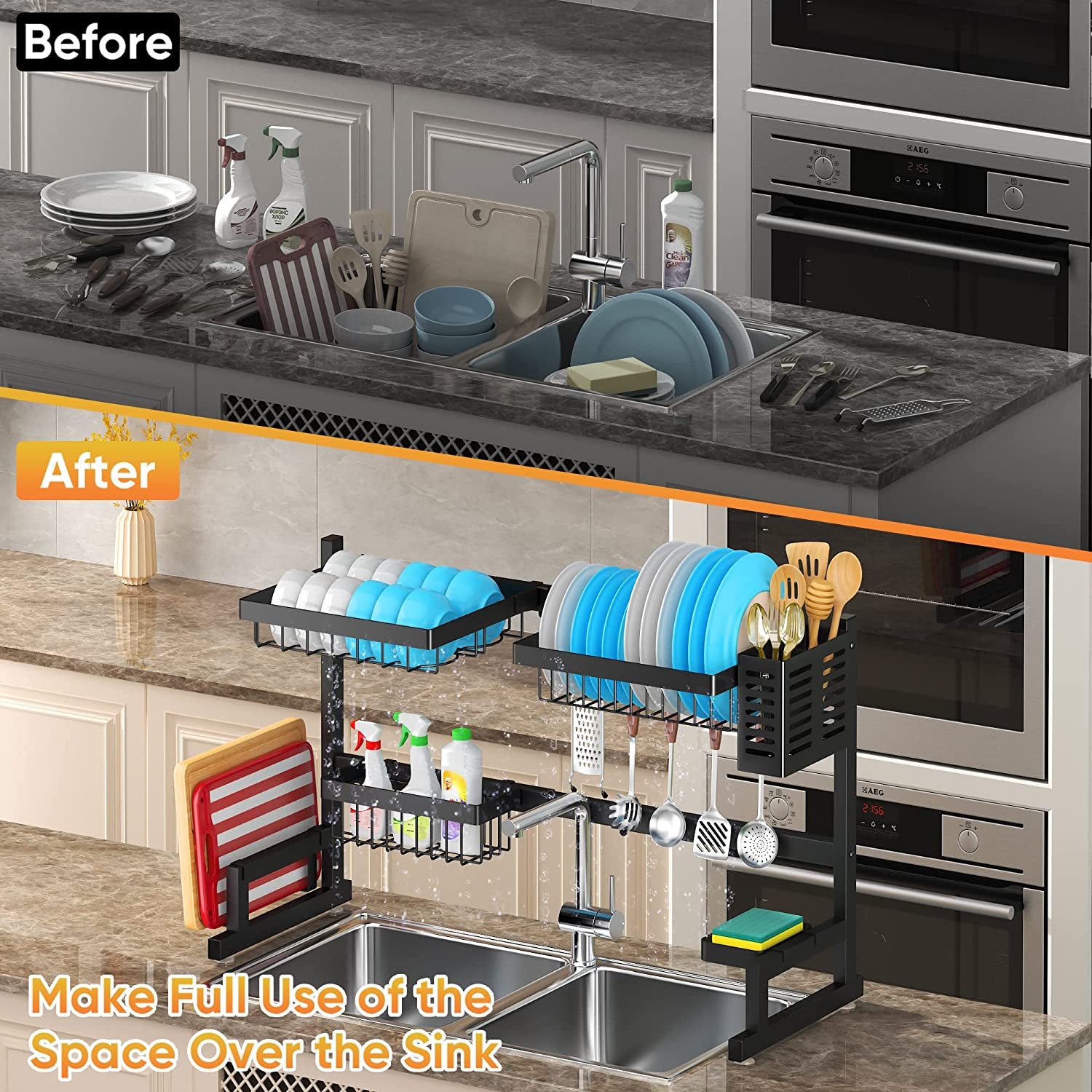 Kitchen Utensil Utensil Holder Salt Large Dish Rack Over Sink Dish