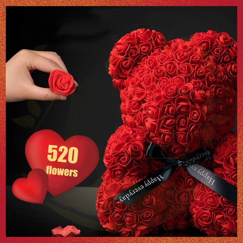 Christmas Valentine'S Day Gifts 23Cm Led Red Rose Teddy Bear Rose Flower Artificial Decoration Birthday Gifts Valentines Gifts